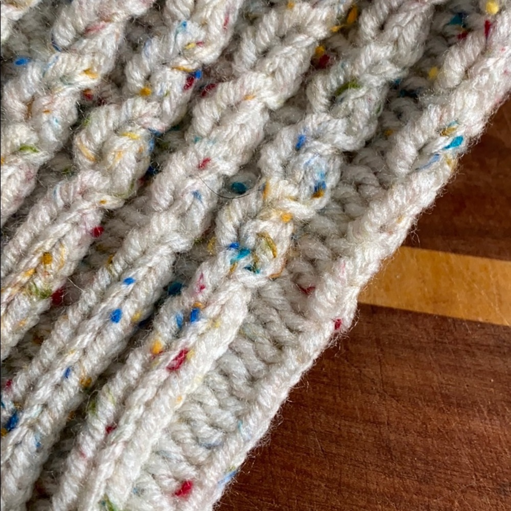 Cream White Multi Colored Speckled Knit Beanie Hat - Picture 6 of 6